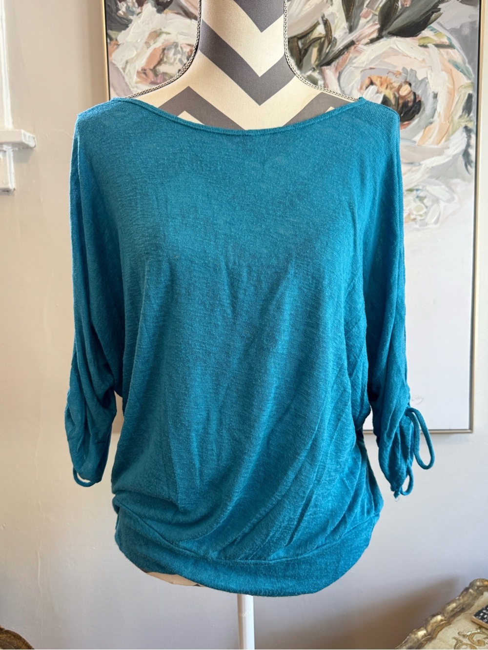 Style & Co. Teal Boatneck Dolman Sleeve with cold shoulder Top